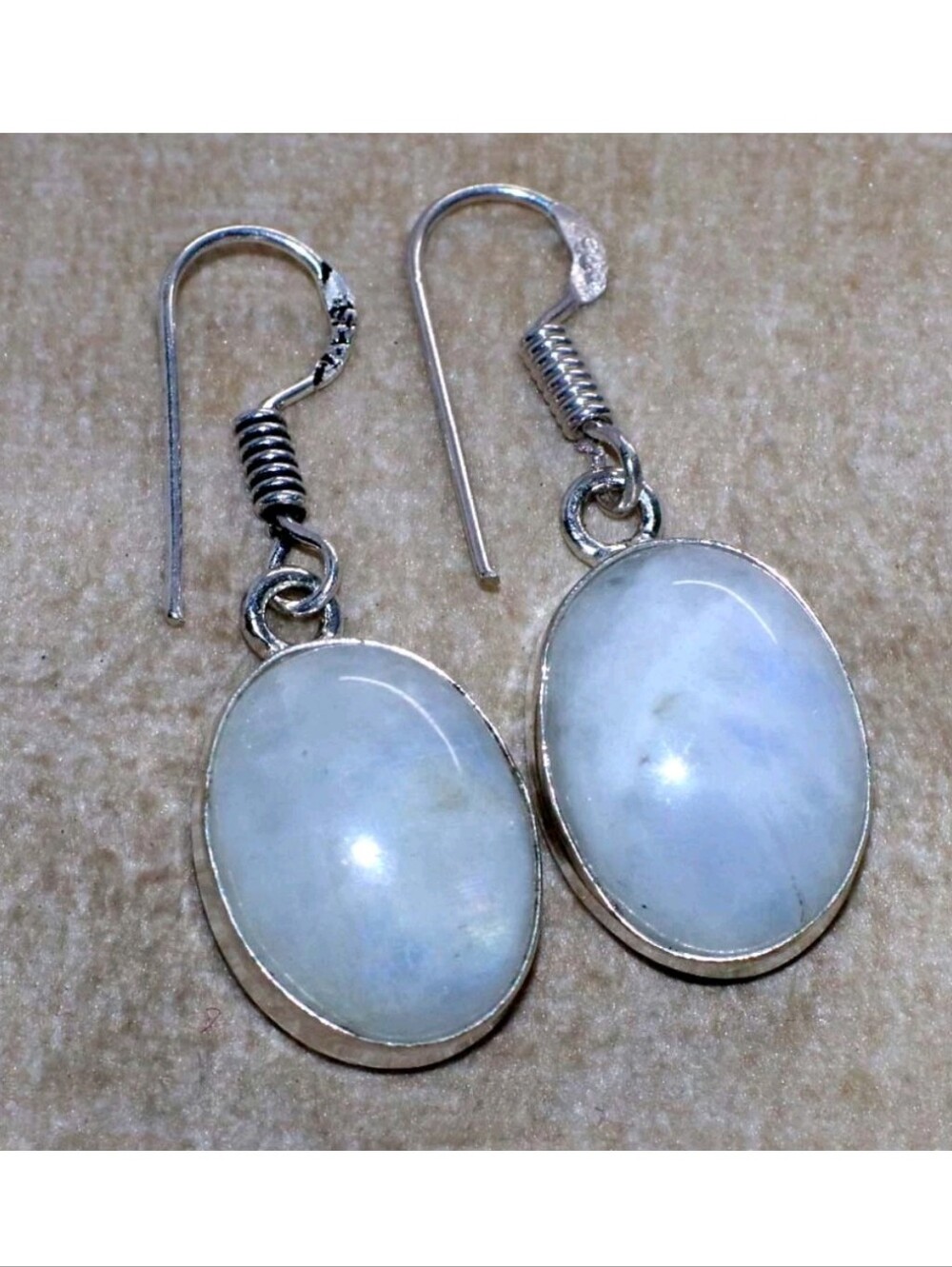 Rainbow Moonstone Gemstone 925 Silver Handmade Drop Dangle Earrings 2.8"